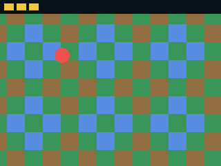 A world bigger than the screen scrolled via set_view, with a fixed HUD bar on top