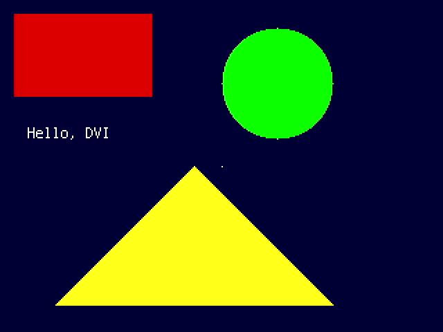 Canvas primitives and text drawn straight into a picodvi framebuffer on a Fruit Jam