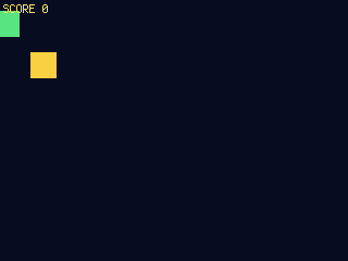 The engine-only game running: a player square, a coin, and a native-text HUD - no helper libraries