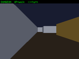 A first-person raycaster - a dungeon corridor with depth-shaded walls